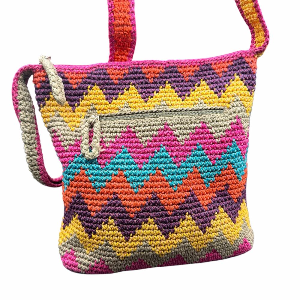 The Sak Crochet Crossbody Bag Multicolor Boho Zig Zag Shoulder Purse